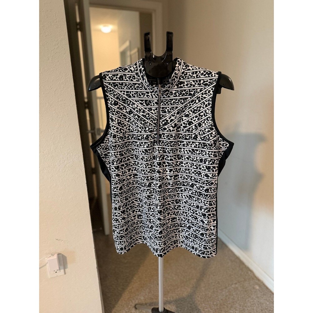 Tail Activewear White Label Animal Print Striped Mock Collar Sleeveless Polo XL